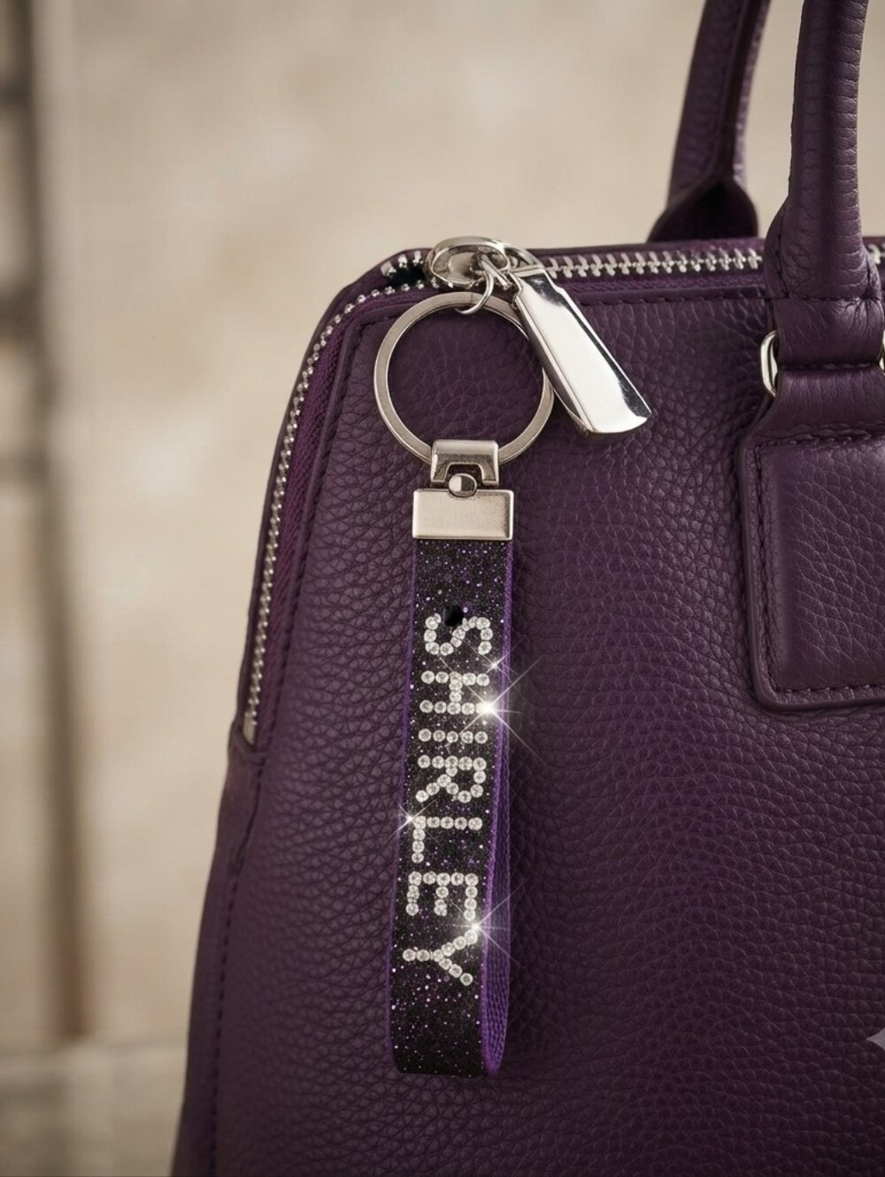 Personalized Rhinestone "SHIRLEY" Keychain – Versatile Bag Charm & Key Fob Acces